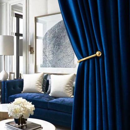 Luxurious Clein Blue Velvet Pinch Pleat Curtains and Drapes