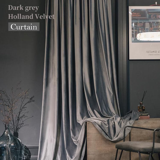 Dark Gray Velvet Balloon Shade Curtains