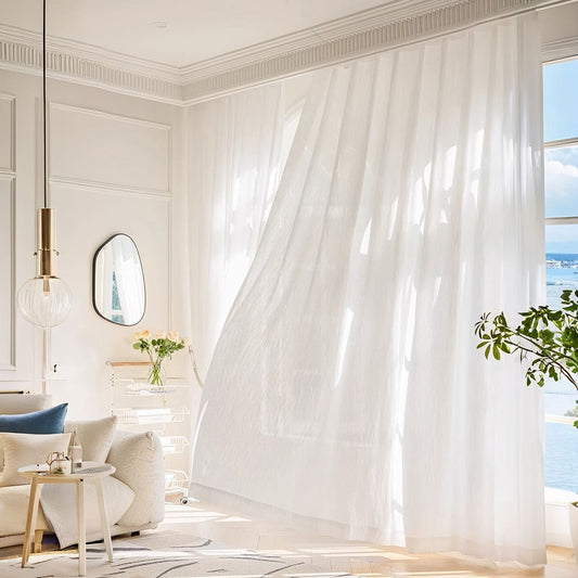 Chic Gleaming White Wave Sheer Curtain with Subtle Sparkle