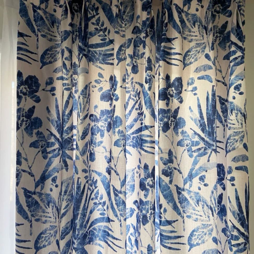 Tropical Serene Blue Floral Print Curtain Drapery