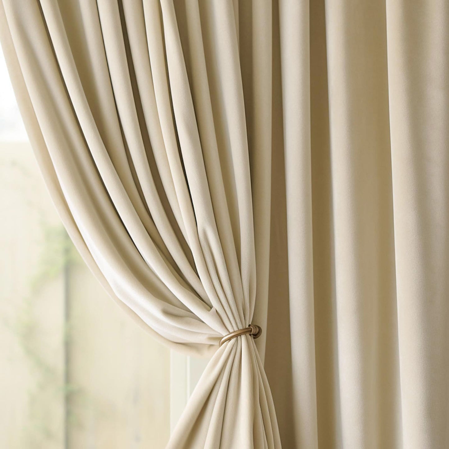 Beige Cream Velvet Curtains and Drapes for Living Room/Bedroom