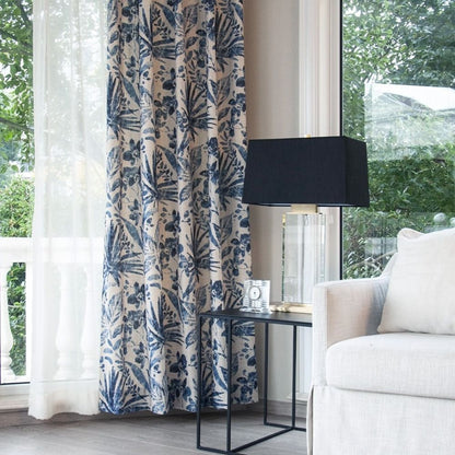 Tropical Serene Blue Floral Print Curtain Drapery