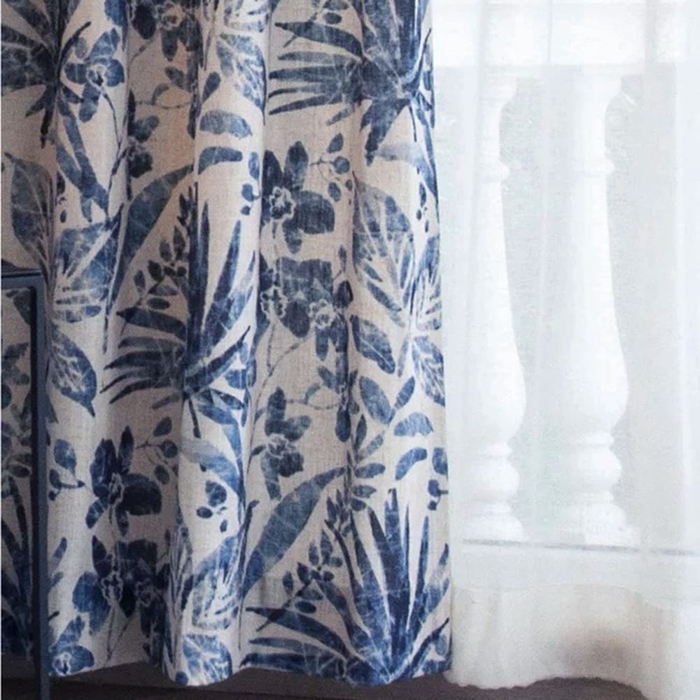 Tropical Serene Blue Floral Print Curtain Drapery