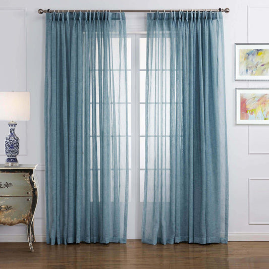 Blue Linen Sheer Curtains for Living Room