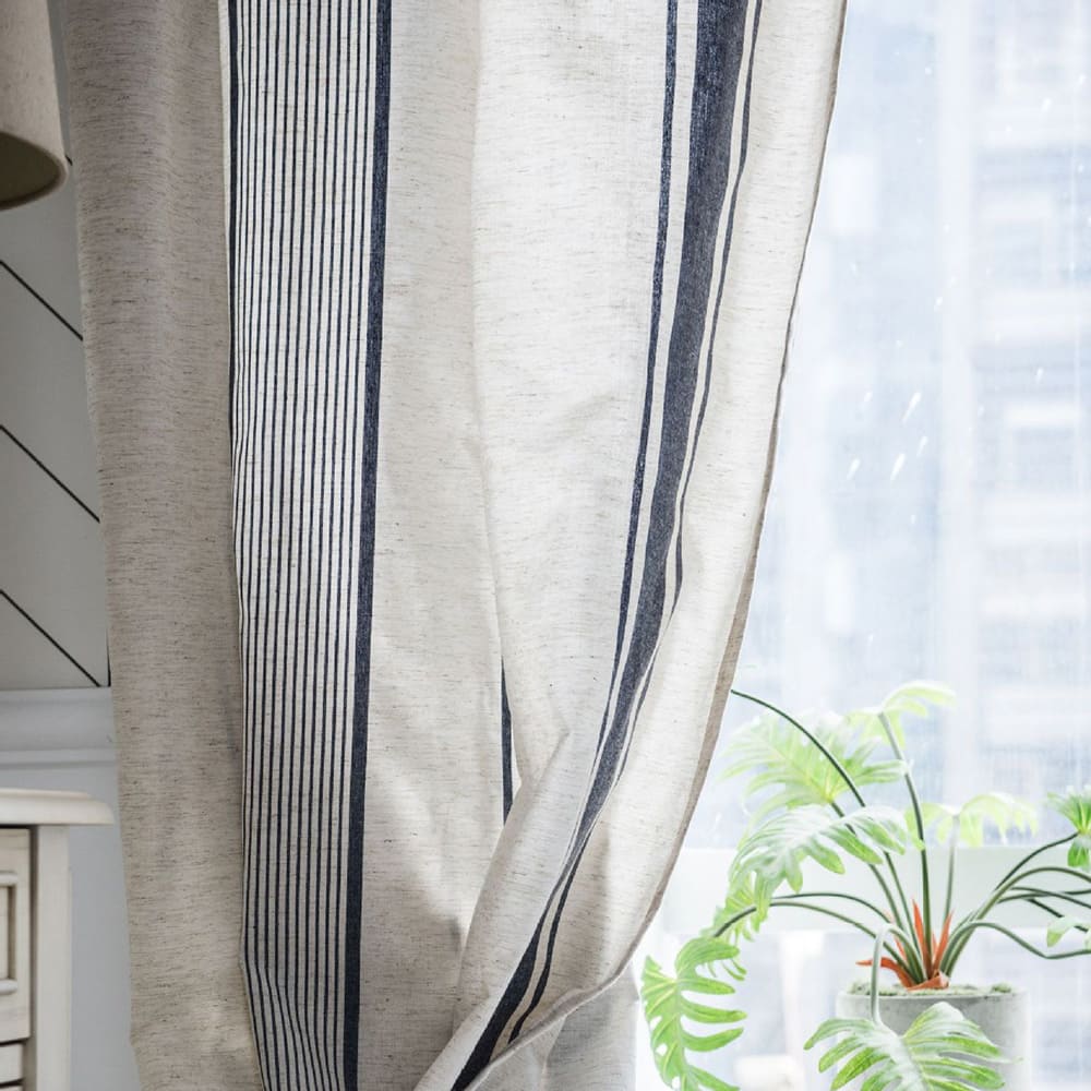 Blue Stripe Curtains Natrual Linen Drapes – Anady Top