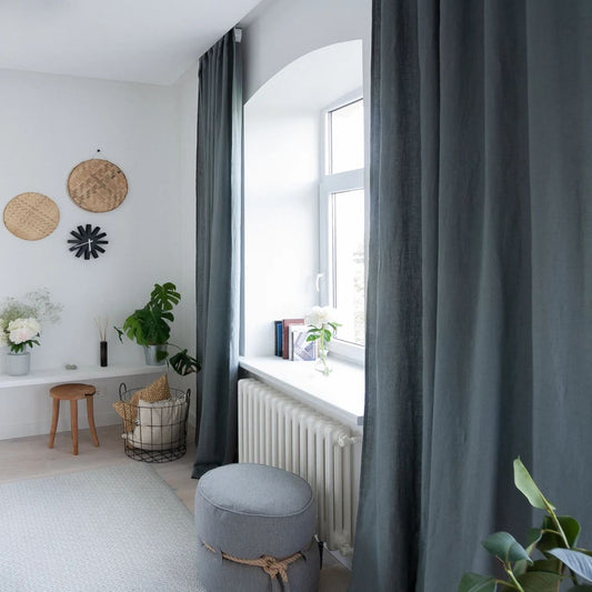 Steel Blue Slate Gray Natural Linen Curtains and Drapes 2 Panels