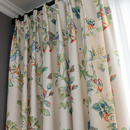 American Country Pastoral Natural Parrot Flower Pinch Pleat Curtains