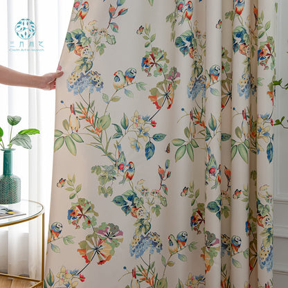 American Country Pastoral Natural Parrot Flower Pinch Pleat Curtains