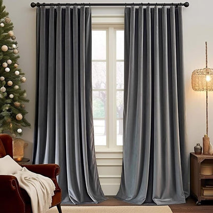 Dark Gray Velvet Curtains and Drapes for Living Room/Bedroom