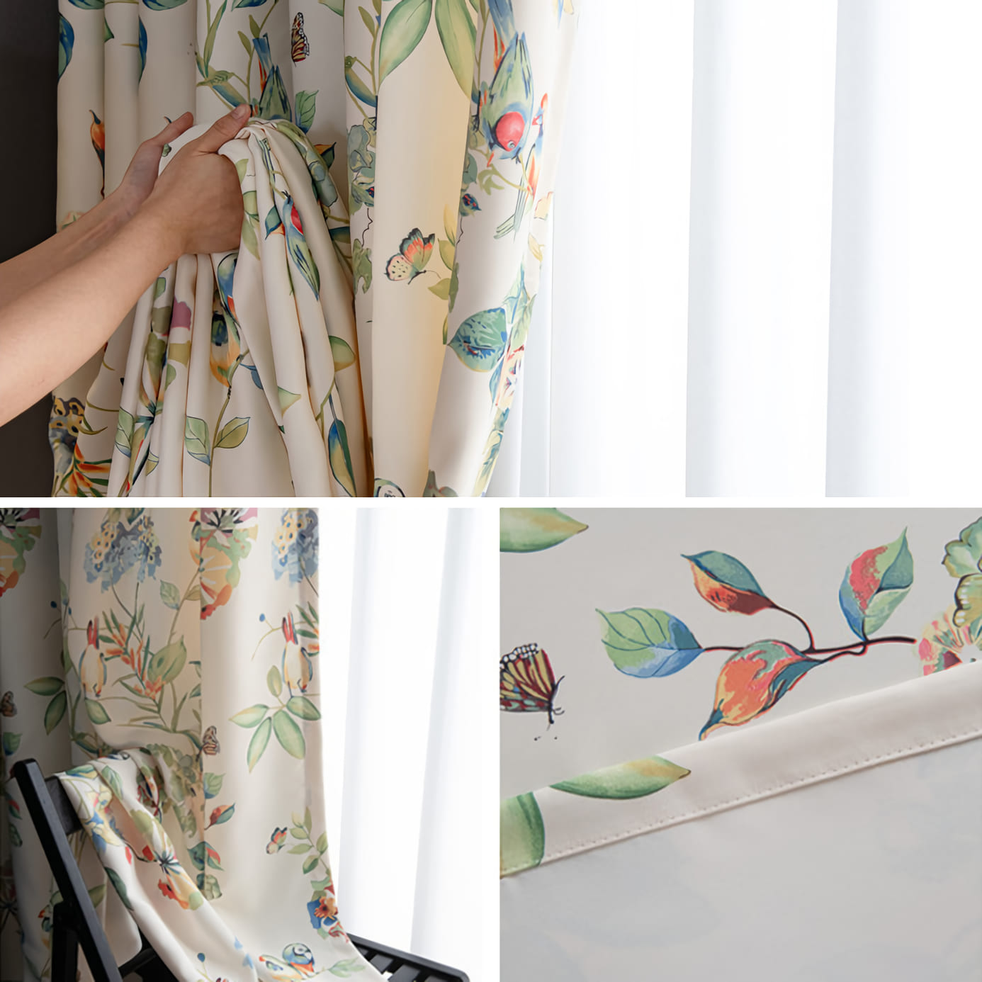 American Country Pastoral Natural Parrot Flower Pinch Pleat Curtains