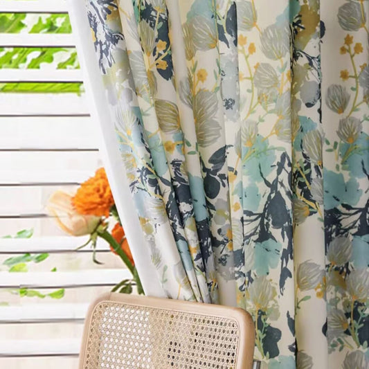 Cool Blue and Gray Watercolor Floral Serenity Decorative Curtains