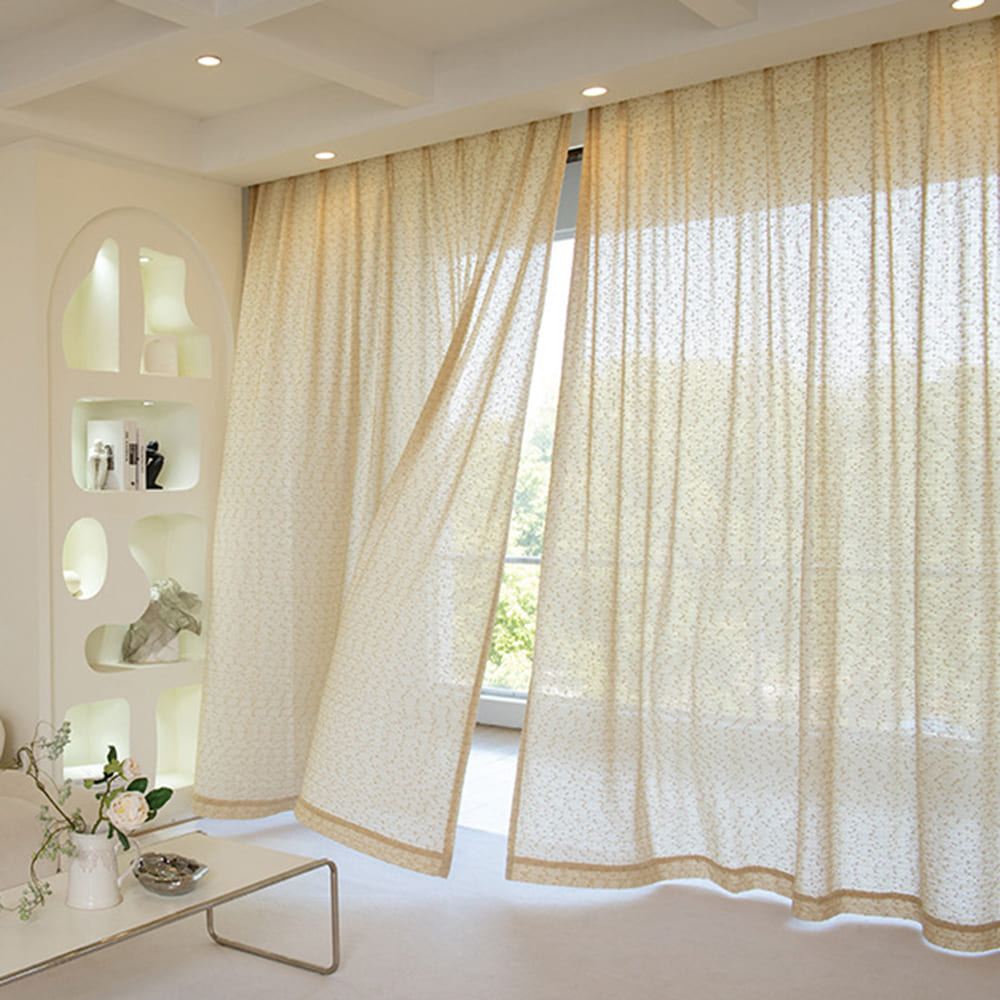 French Chanle Style Graceful Sheer Curtains Mint Green/Light Brown/Whi ...