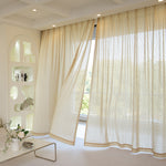 French Chanle Style Graceful Sheer Curtains Mint Green/Light Brown/White