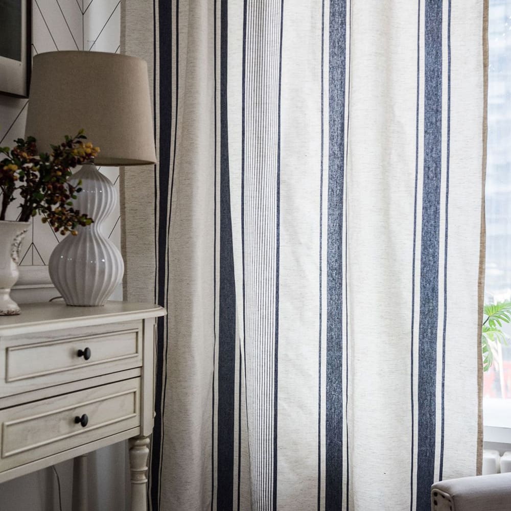 Blue Stripe Curtains Natrual Linen Drapes – Anady Top