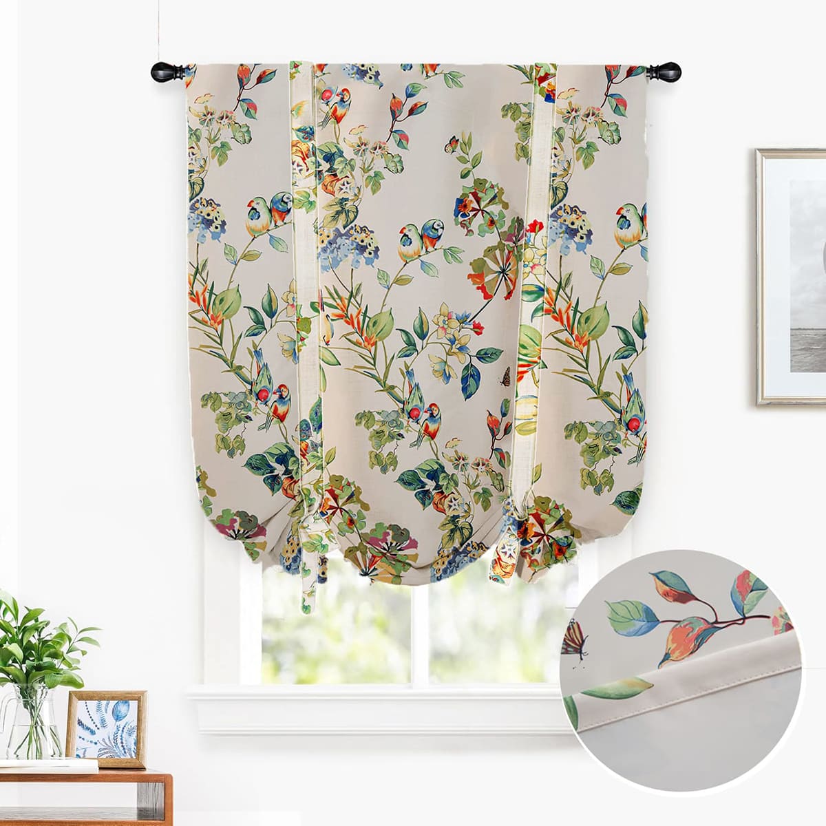 American Country Parrot Flower Curtains Pastoral Natural Balloon Shade