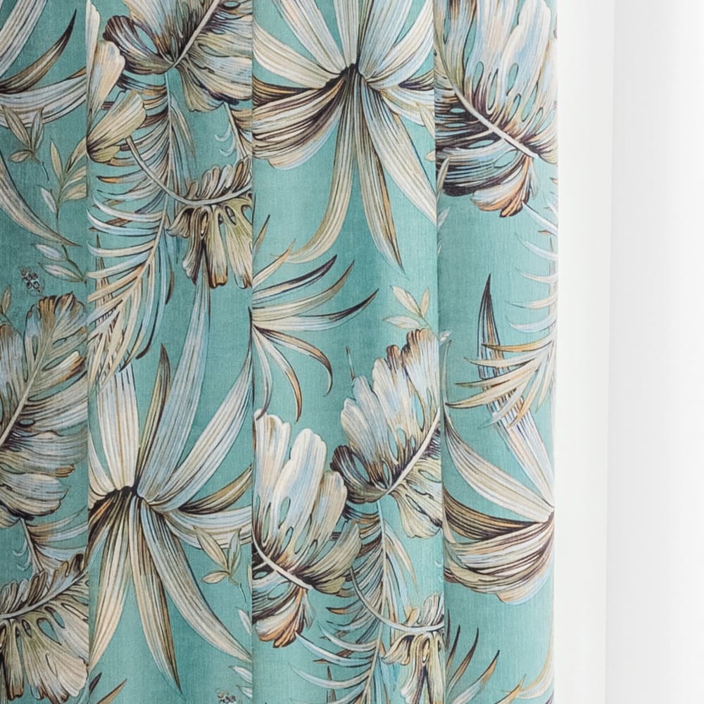 Blue Banana Leaves Curtains Print Bedroom Drapes 1 Set of 2 Panels