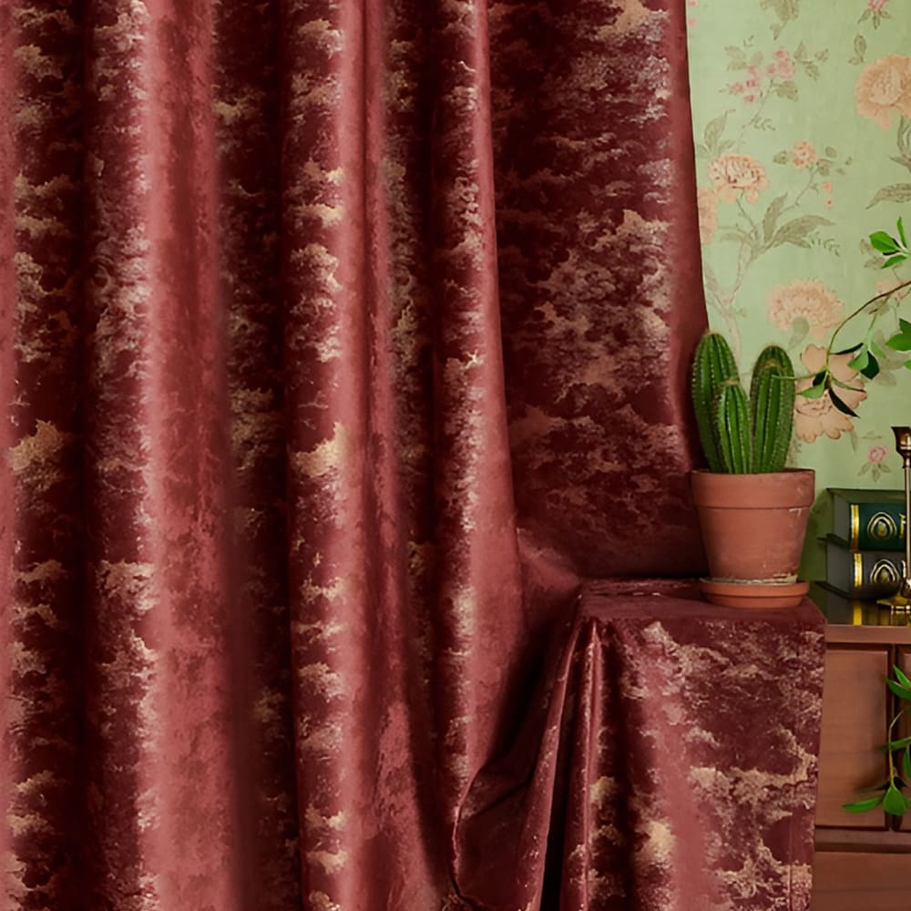 Luxurious Red and Gold Velvet Textured Decorative Curtains