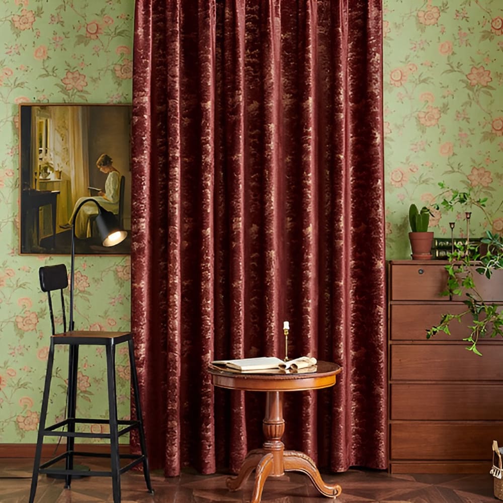 Luxurious Red and Gold Velvet Textured Decorative Curtains