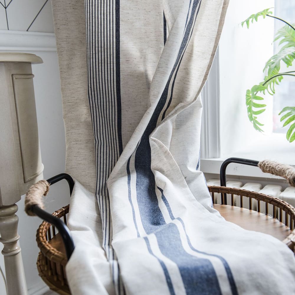 Blue Stripe Curtains Natrual Linen Drapes – Anady Top