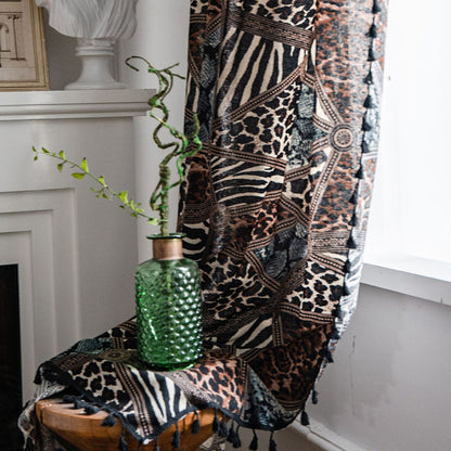 Exotic Safari Wild Leopard Patchwork Curtains Print Geometry Drapes With Black Tassels