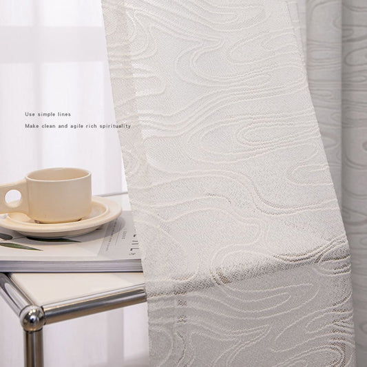 Beige Flowing Cloud Pattern Sheer Curtains Art Voile