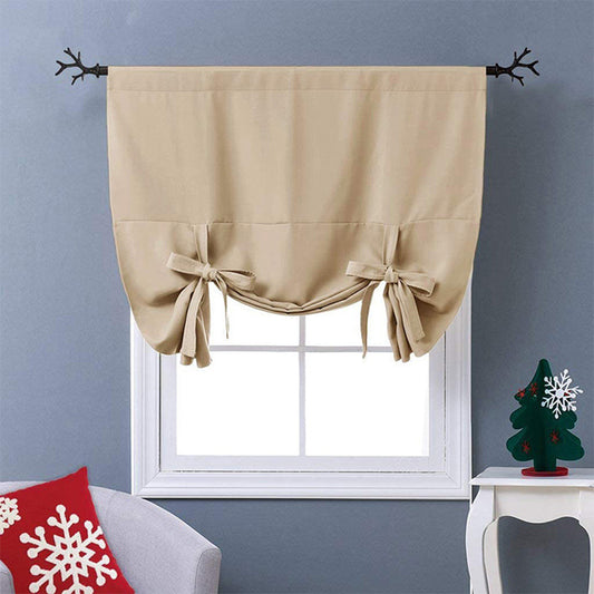 Solid Beige Tie Up Adjustable Balloon Roman Shade for Window