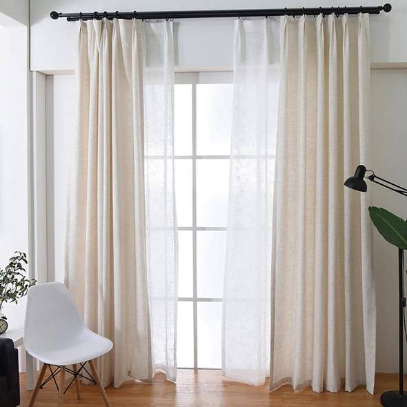 Beige Natural Linen Curtains Drapes for Living Room 2 Panels – Anady Top