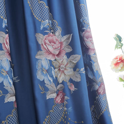 High-end Embroidered Flower Blue Curtains Gorgeous Drapes