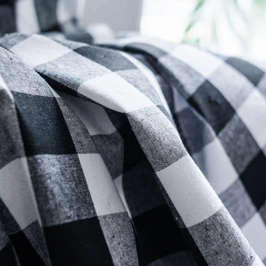 Classic Black and White Curtains Checkered Window Drapes with Tassels