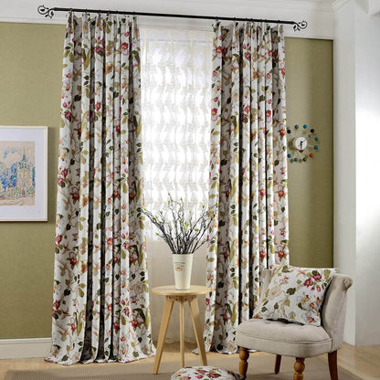 Blackout Red Flower Curtains Birds Drapes for Bedroom 1 Set of 2 Panels - Anady Top Space Design