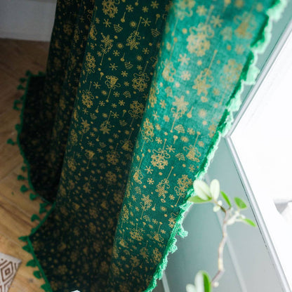 Green Christmas Trees Curtains with Tassels Drapes