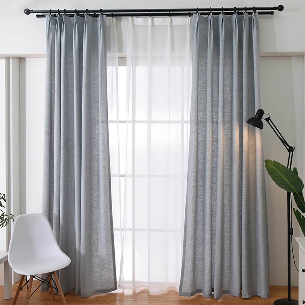 Grey Natural Linen Curtains Living Room Pinch Pleat Drapes – Anady Top