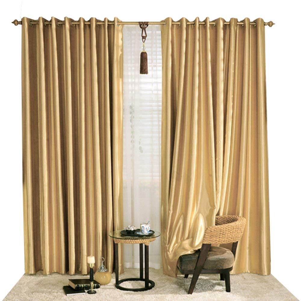 MYRU 1 Pair Semi-Blackout Gold Curtains for Living Room Bedroom Grommet Top  Golden Curtains for Windows (Shiny Gold, 2 x 52 x 84 Inch)