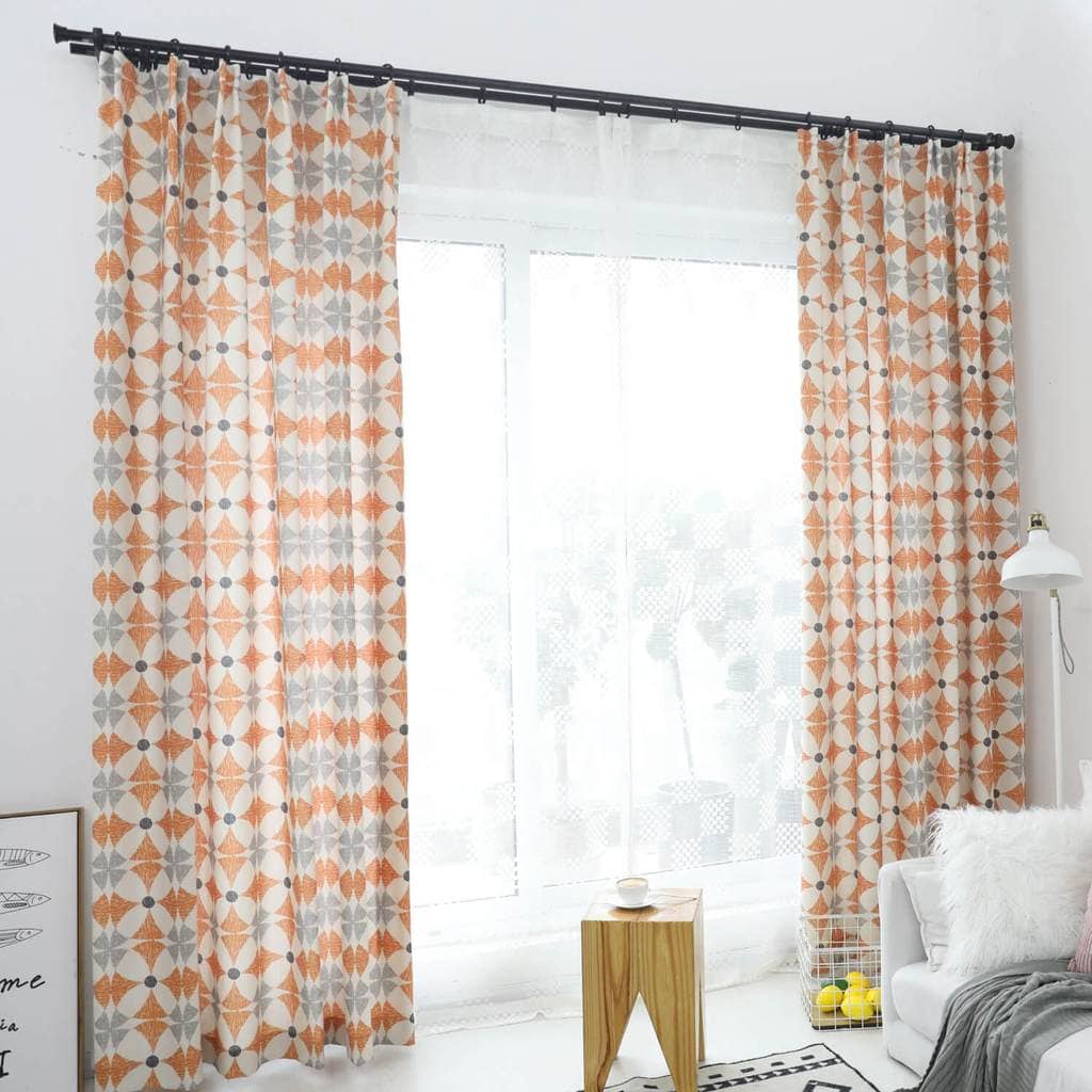 modern orange grey living room darkening curtains soundproof ceiling drape