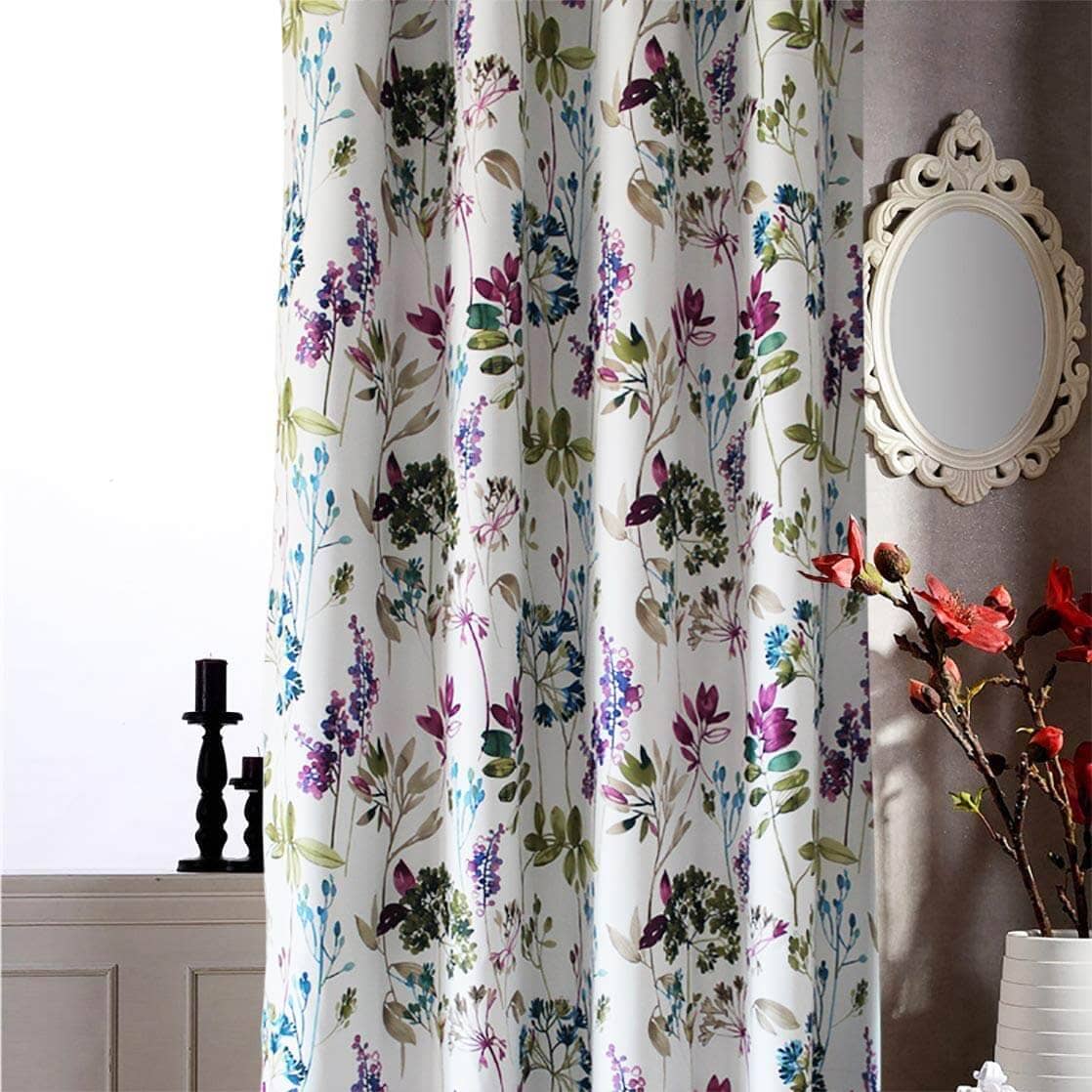 modern purple blue leaf kitchen window curtains thermal pinch pleat drapes