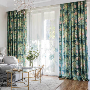 Beautiful Flowers Green Rainforest Curtains Art Painting Drapes – Anady Top