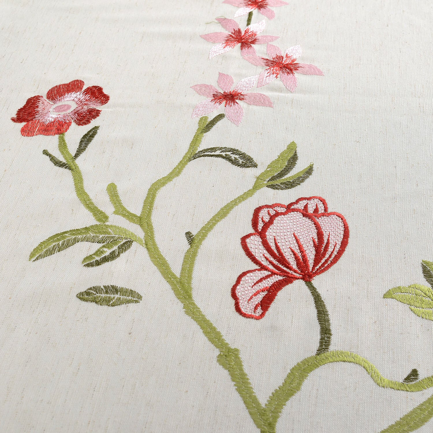 Red Flower Linen Curtains Exquisite Embroidered Drapes for Living Room - Anady Top Space Design