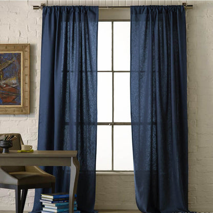 Navy Blue Natural Plain Linen Curtains and Drapes 2 Panels