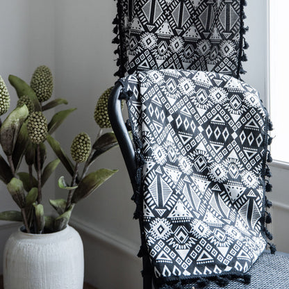 Black Floral Geometric Curtains Ceiling Drapes with Tassels