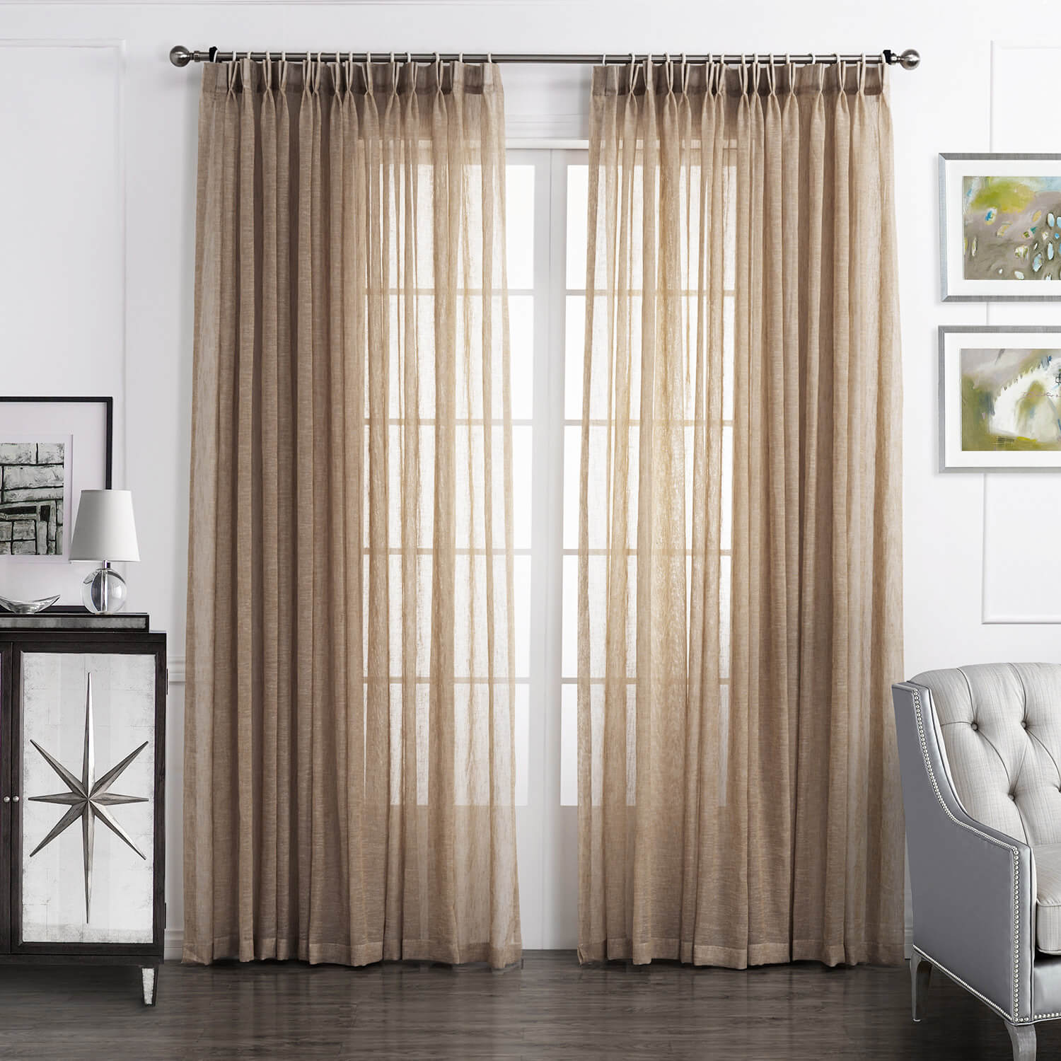 Tan Beige Linen Sheer Curtains for Living Room 2 Panels – Anady Top