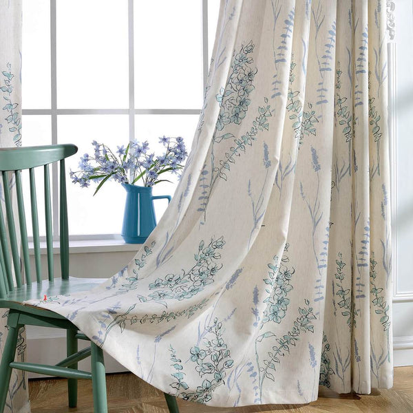Navy Blue White Leaf Pattern Drapes Blackout Curtains for Sale