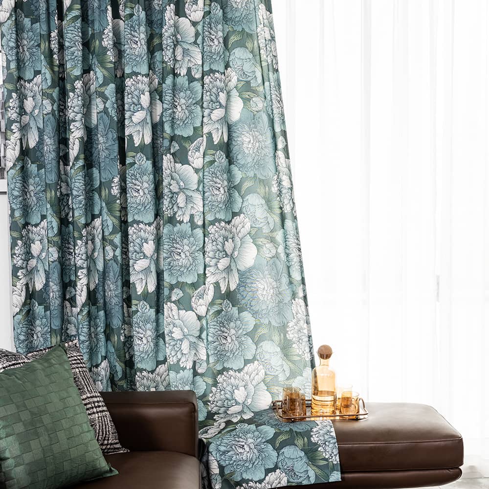 Embroidered Green Vine Curtains Linen Drapes for Livingroom – Anady Top