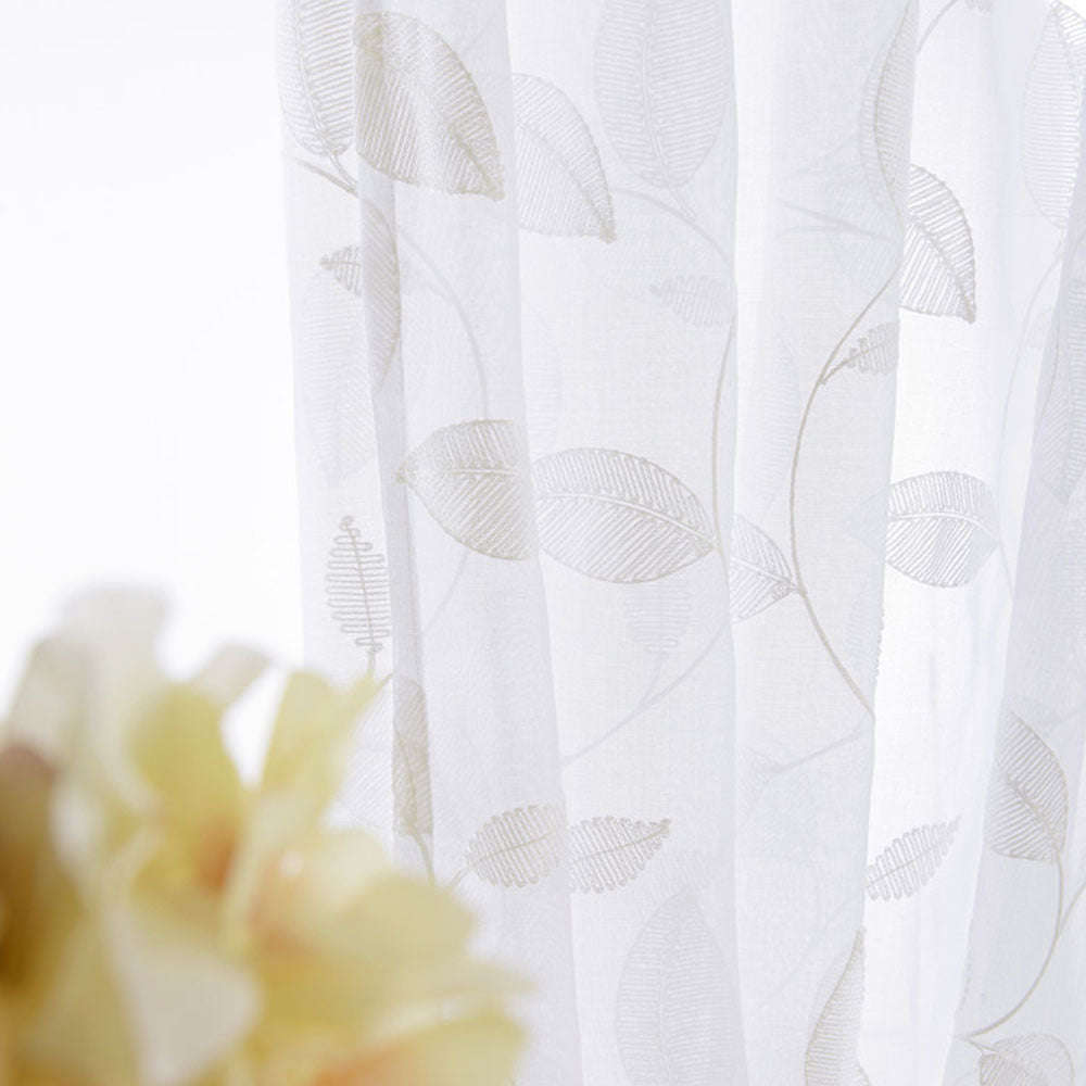 White Leaf Vine Embroidered Sheer Curtains Voile Drapes – Anady Top