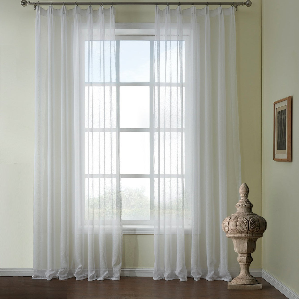 White Sheer Curtains Imitation Linen Voile 2 Panels Decro Modern Simpl ...