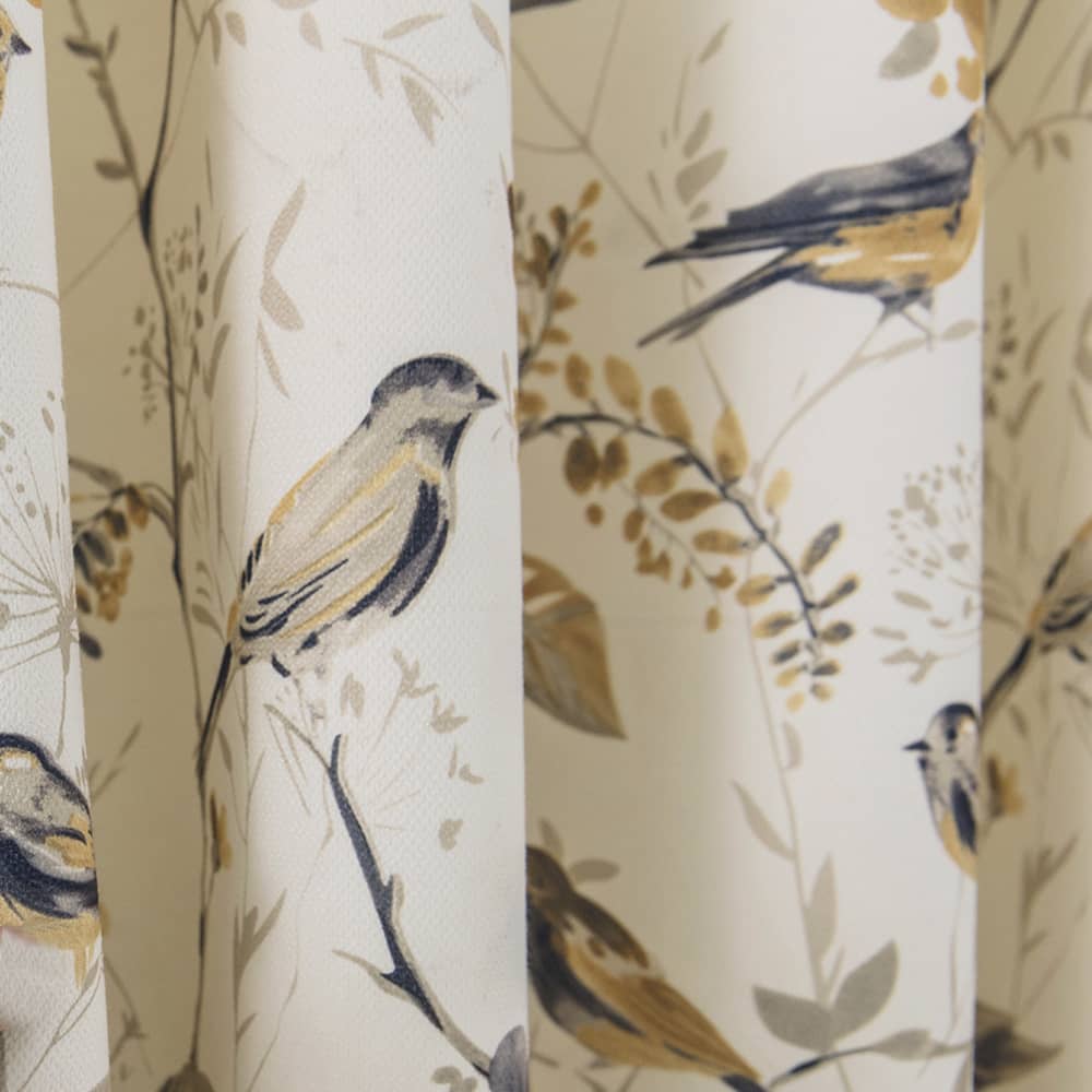 White Yellow Gray Birds Floral Curtains Living Room Blackout Drapes ...