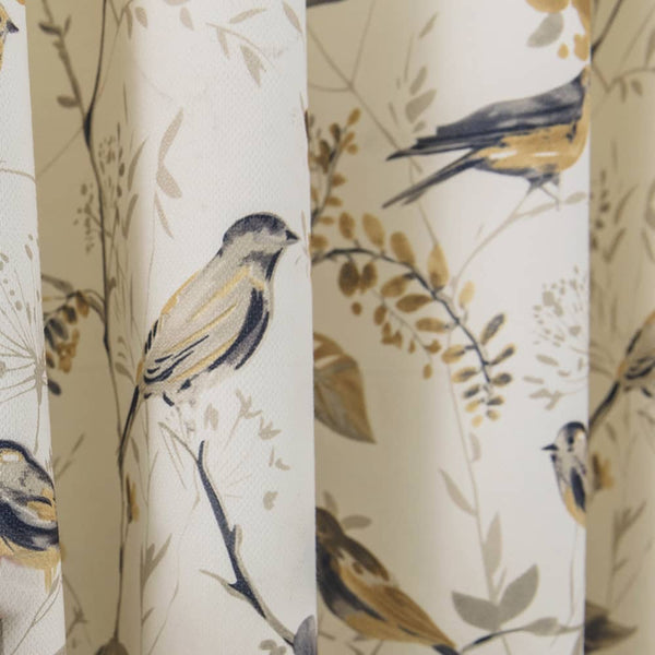 White Yellow Gray Birds Floral Curtains Living Room Blackout Drapes ...